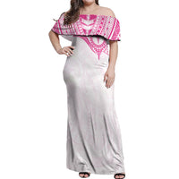 Personalised New Zealand Aotearoa Off Shoulder Maxi Dress Nurse Tribal Pink Version