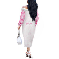 Personalised New Zealand Aotearoa Off The Shoulder Long Sleeve Dress Nurse Tribal Pink Version LT05 - Polynesian Pride