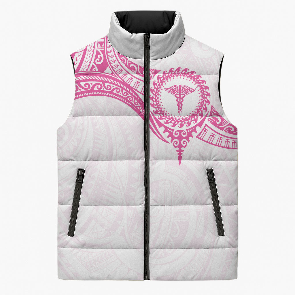 Personalised New Zealand Aotearoa Sleeveless Puffer Jacket Nurse Tribal Pink Version LT05 Unisex Pink - Polynesian Pride