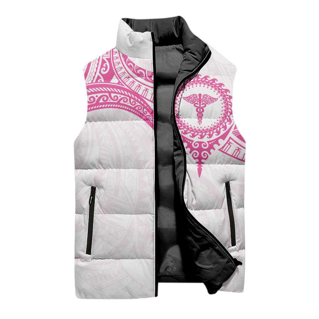 Personalised New Zealand Aotearoa Sleeveless Puffer Jacket Nurse Tribal Pink Version LT05 - Polynesian Pride