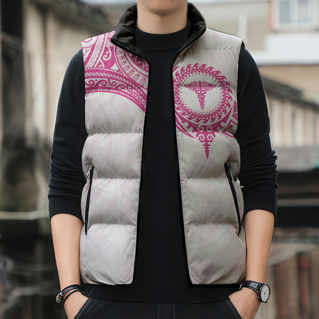 Personalised New Zealand Aotearoa Sleeveless Puffer Jacket Nurse Tribal Pink Version LT05 - Polynesian Pride
