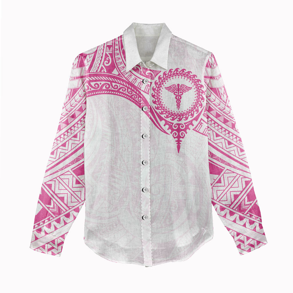Personalised New Zealand Aotearoa Women Casual Shirt Nurse Tribal Pink Version LT05 - Polynesian Pride