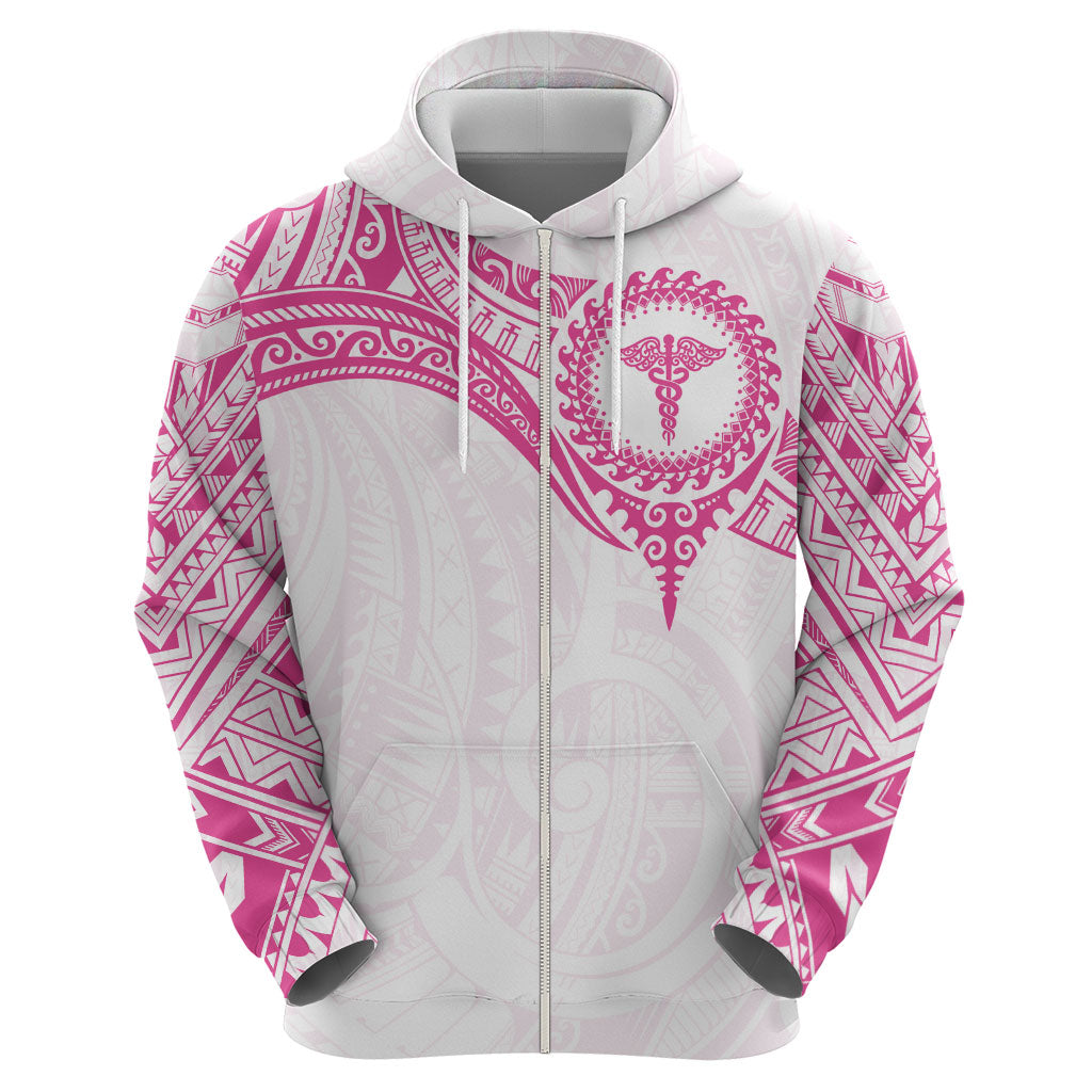 Personalised New Zealand Aotearoa Zip Hoodie Nurse Tribal Pink Version