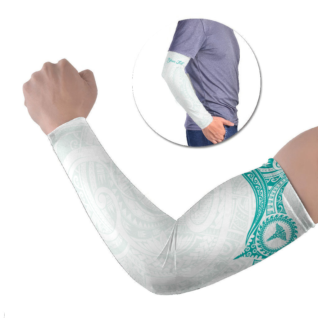 Personalised New Zealand Aotearoa Arm Sleeves Nurse Tribal Teal Version