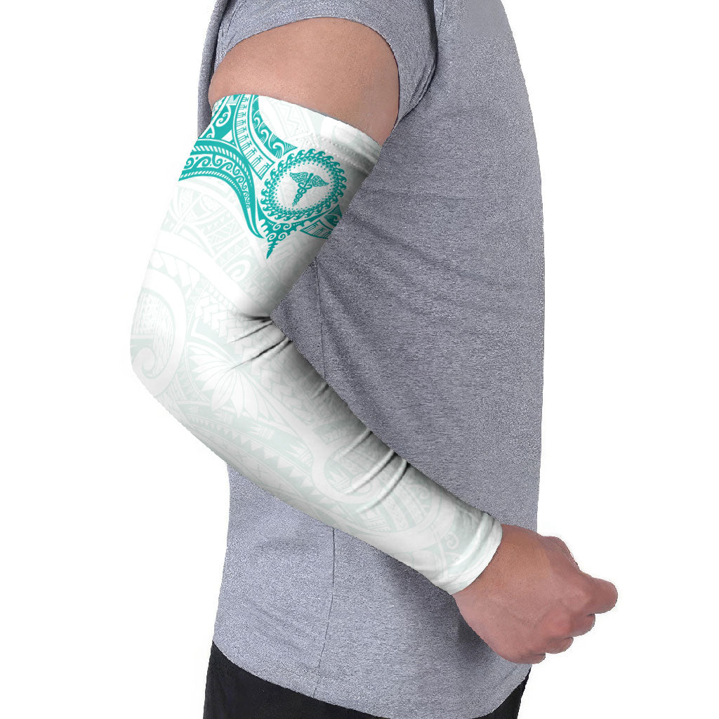 Personalised New Zealand Aotearoa Arm Sleeves Nurse Tribal Teal Version