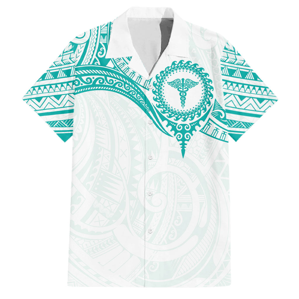 Personalised New Zealand Aotearoa Family Matching Long Sleeve Bodycon Dress and Hawaiian Shirt Nurse Tribal Teal Version LT05 Dad's Shirt - Short Sleeve Teal - Polynesian Pride