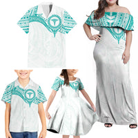 Personalised New Zealand Aotearoa Family Matching Off Shoulder Maxi Dress and Hawaiian Shirt Nurse Tribal Teal Version LT05 - Polynesian Pride