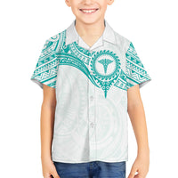Personalised New Zealand Aotearoa Family Matching Off Shoulder Maxi Dress and Hawaiian Shirt Nurse Tribal Teal Version LT05 Son's Shirt Teal - Polynesian Pride