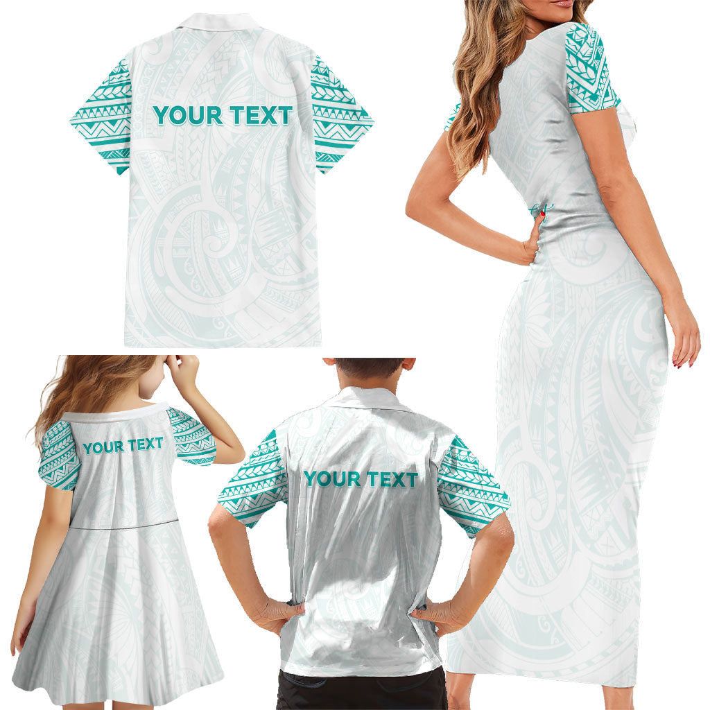 Personalised New Zealand Aotearoa Family Matching Short Sleeve Bodycon Dress and Hawaiian Shirt Nurse Tribal Teal Version LT05 - Polynesian Pride