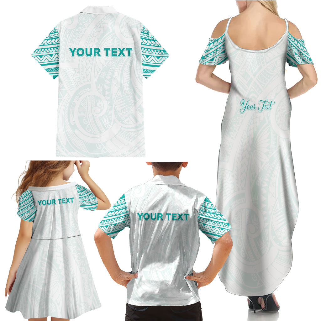Personalised New Zealand Aotearoa Family Matching Summer Maxi Dress and Hawaiian Shirt Nurse Tribal Teal Version LT05 - Polynesian Pride