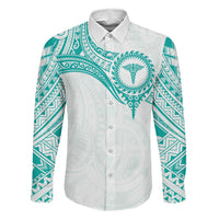 Personalised New Zealand Aotearoa Family Matching Summer Maxi Dress and Hawaiian Shirt Nurse Tribal Teal Version LT05 Dad's Shirt - Long Sleeve Teal - Polynesian Pride