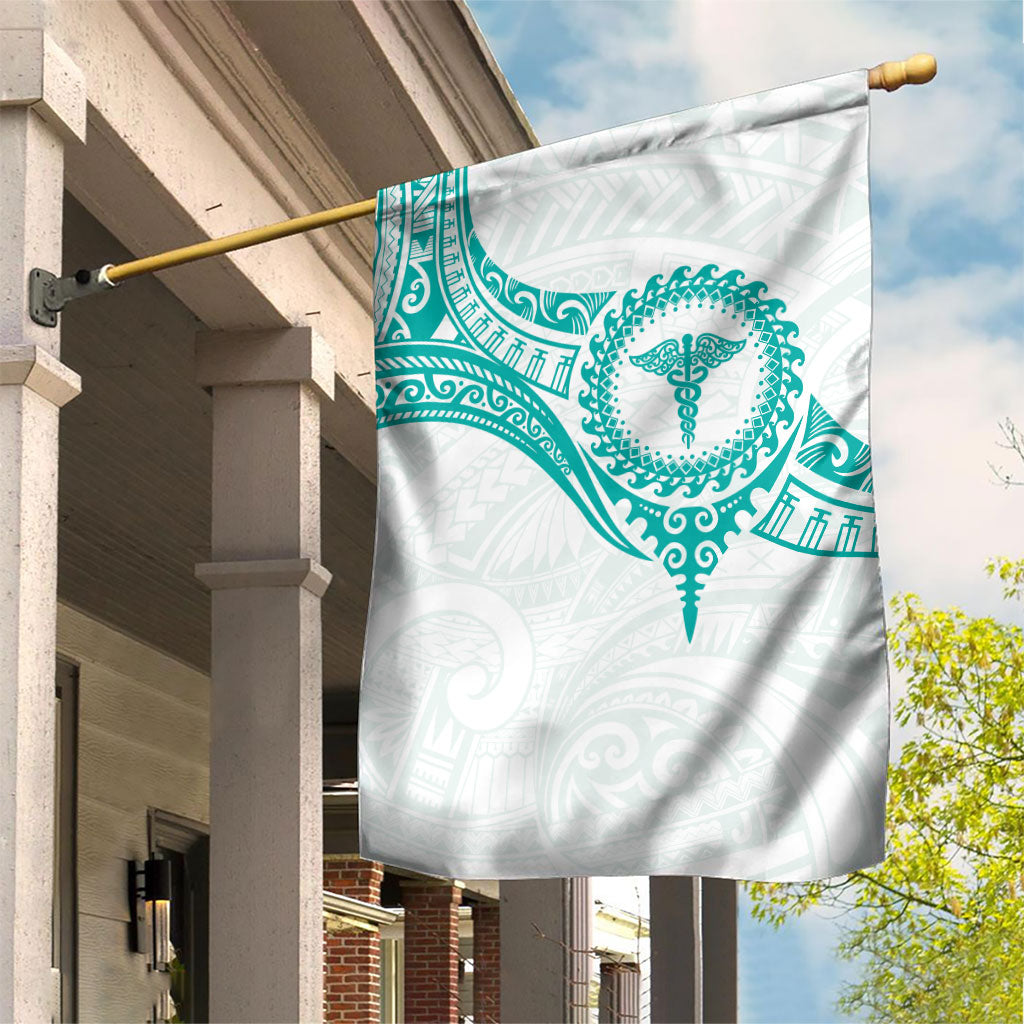 New Zealand Aotearoa Garden Flag Nurse Tribal Teal Version LT05 House Flag Teal - Polynesian Pride
