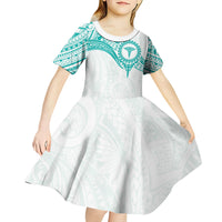 Personalised New Zealand Aotearoa Kid Short Sleeve Dress Nurse Tribal Teal Version LT05 - Polynesian Pride
