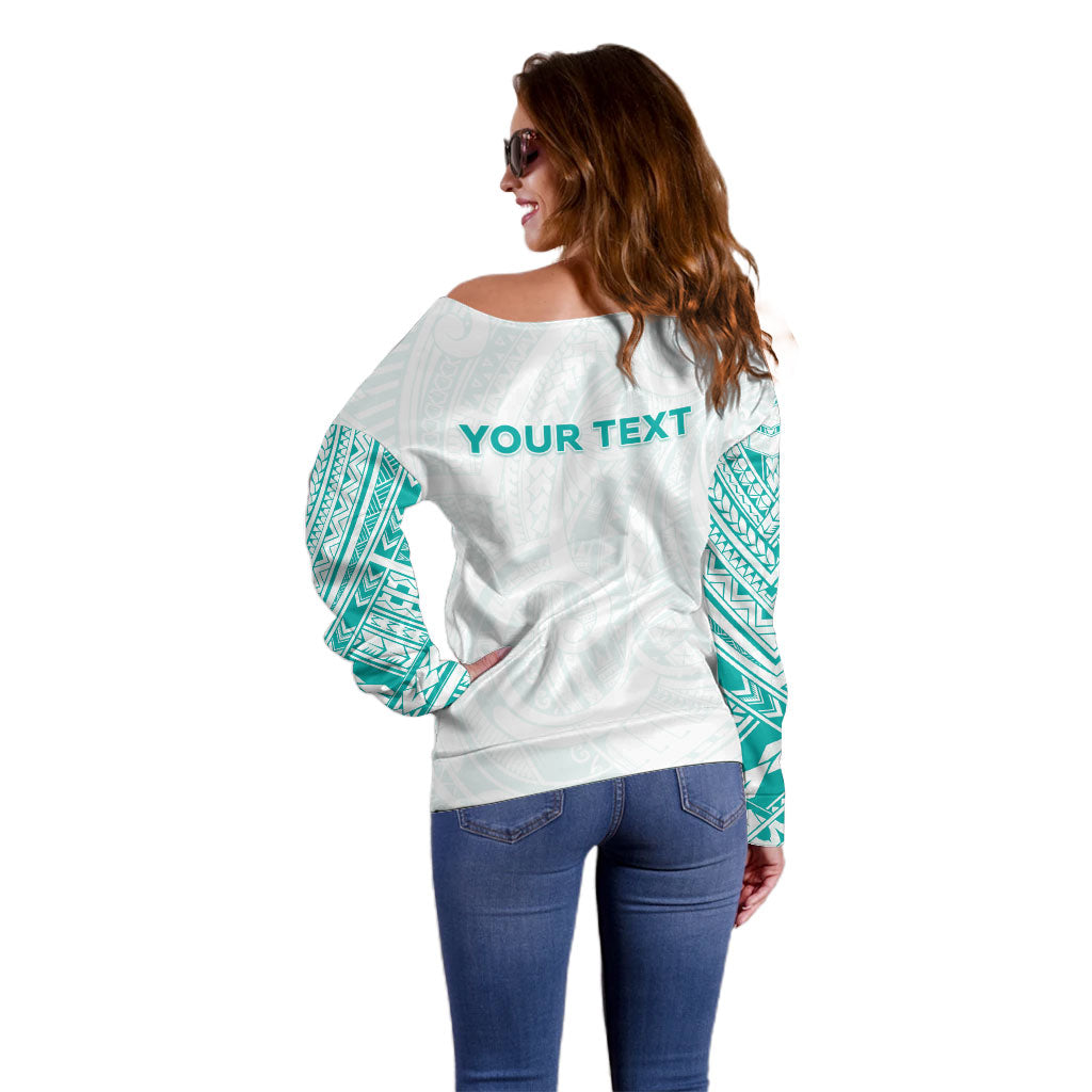 Personalised New Zealand Aotearoa Off Shoulder Sweater Nurse Tribal Teal Version