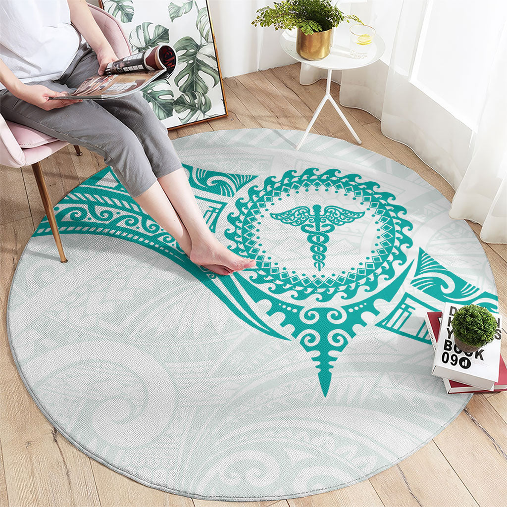 New Zealand Aotearoa Round Carpet Nurse Tribal Teal Version