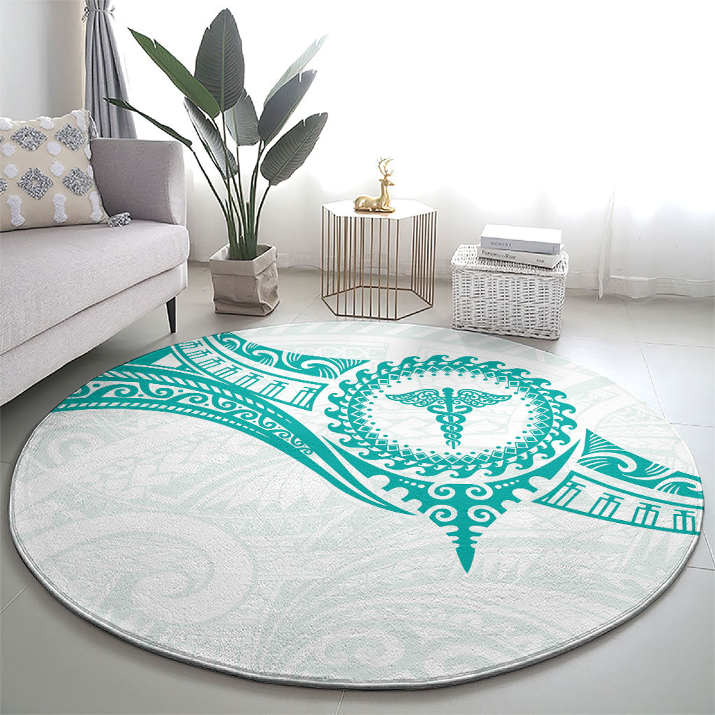 New Zealand Aotearoa Round Carpet Nurse Tribal Teal Version