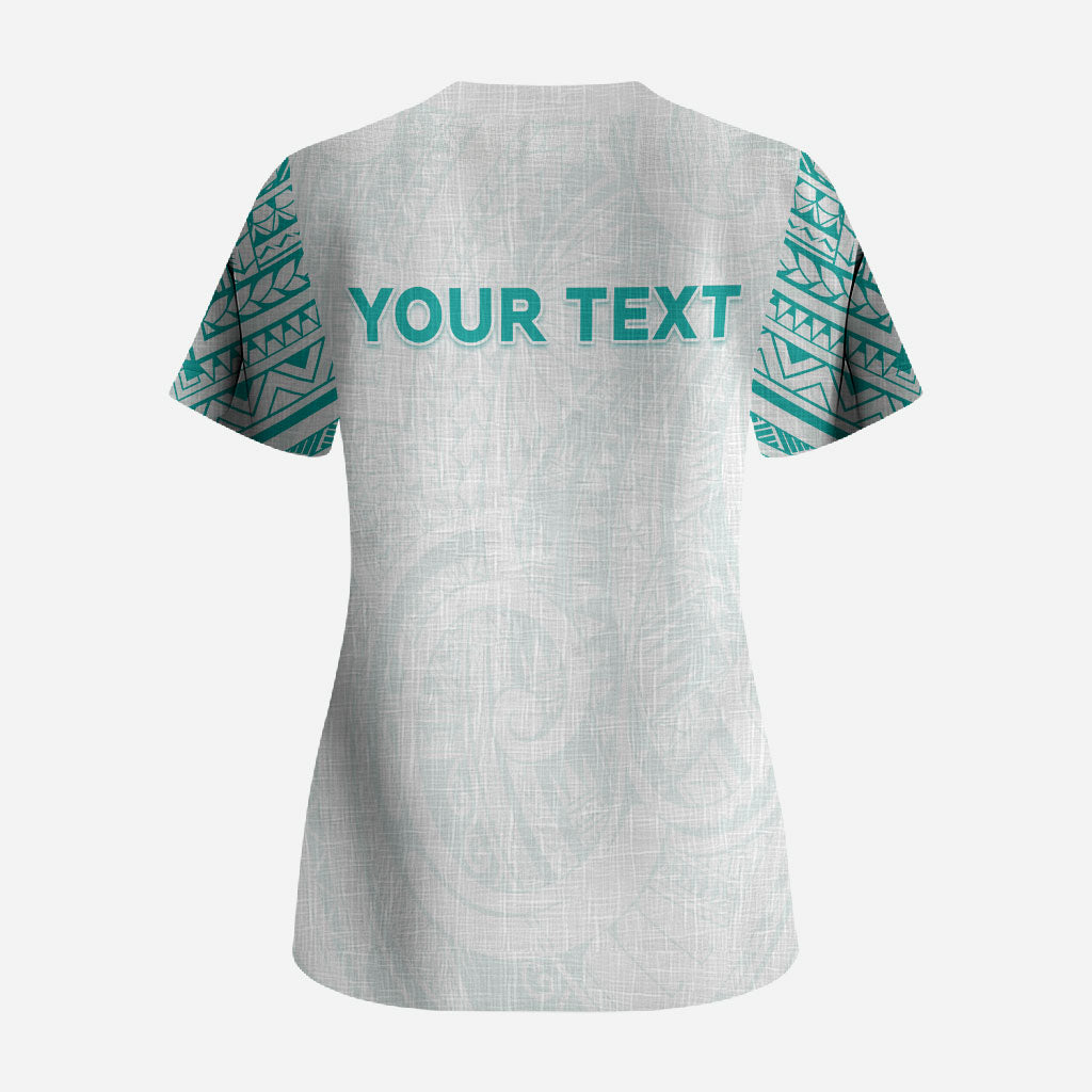 Personalised New Zealand Aotearoa Scrub Top Nurse Tribal Teal Version