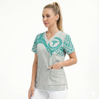Personalised New Zealand Aotearoa Scrub Top Nurse Tribal Teal Version