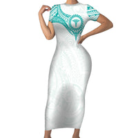 Personalised New Zealand Aotearoa Short Sleeve Bodycon Dress Nurse Tribal Teal Version LT05 Long Dress Teal - Polynesian Pride
