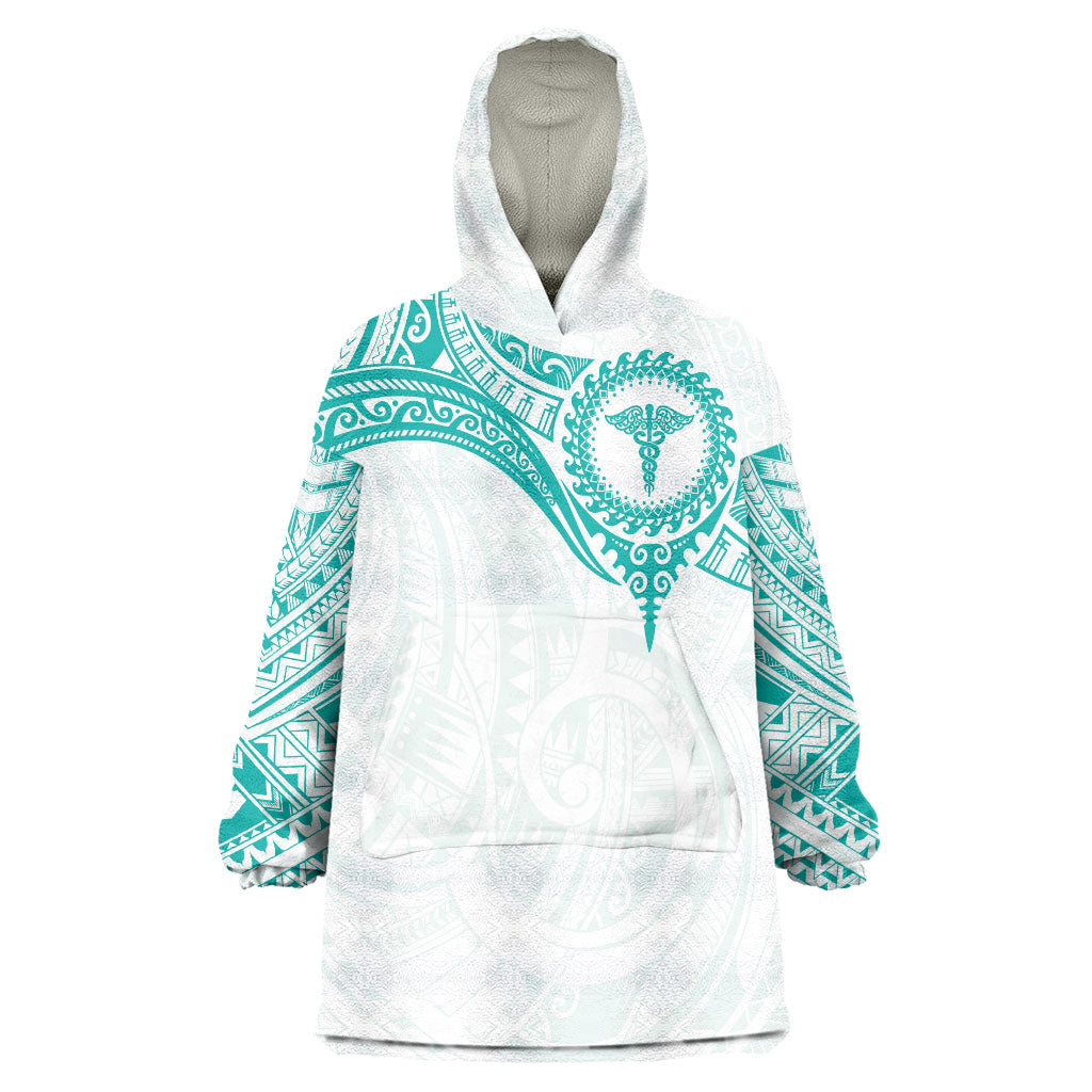 Personalised New Zealand Aotearoa Wearable Blanket Hoodie Nurse Tribal Teal Version LT05 One Size Teal - Polynesian Pride