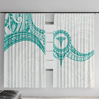 New Zealand Aotearoa Window Curtain Nurse Tribal Teal Version