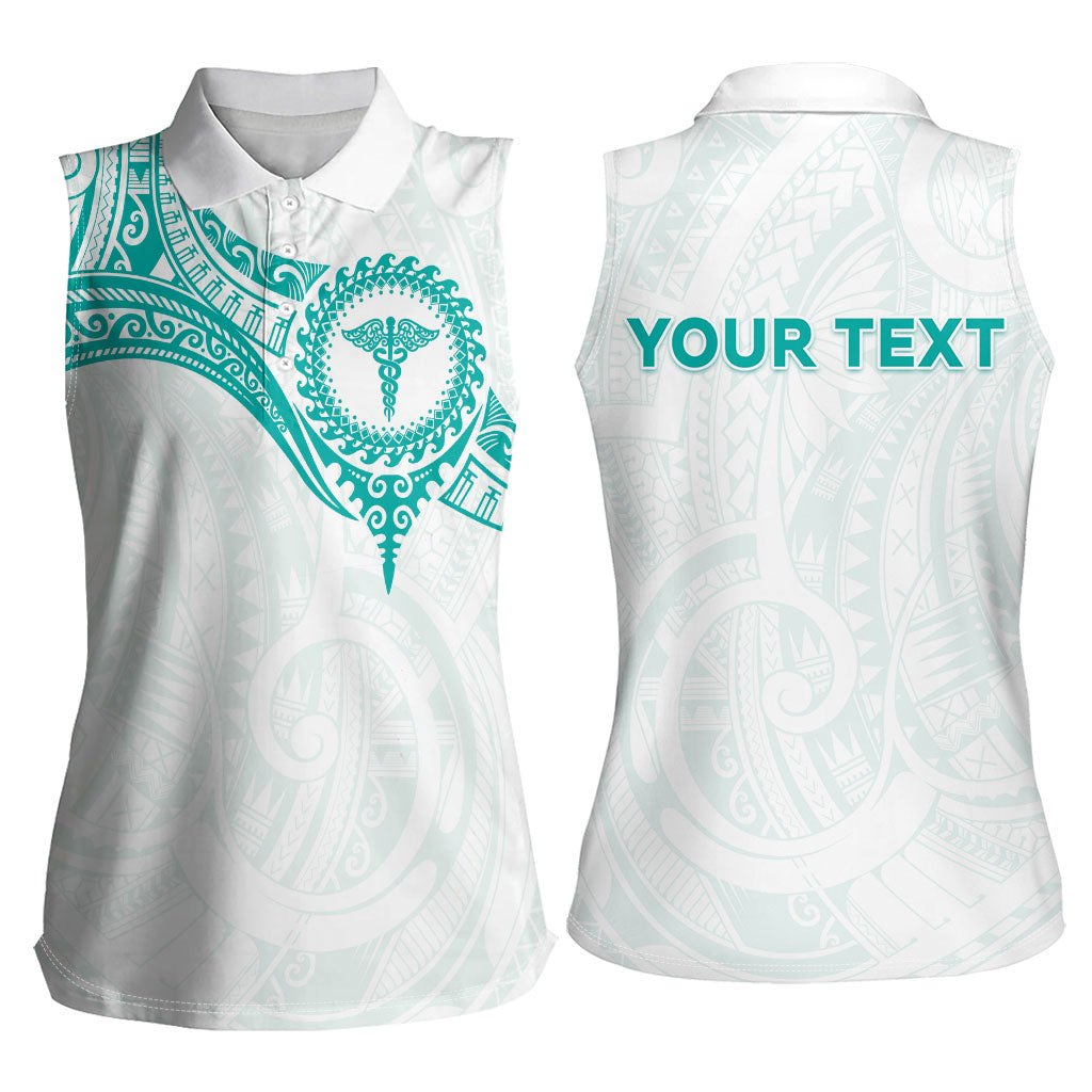 Personalised New Zealand Aotearoa Women Sleeveless Polo Shirt Nurse Tribal Teal Version LT05 - Polynesian Pride