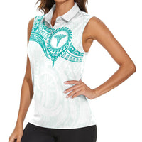 Personalised New Zealand Aotearoa Women Sleeveless Polo Shirt Nurse Tribal Teal Version LT05 - Polynesian Pride