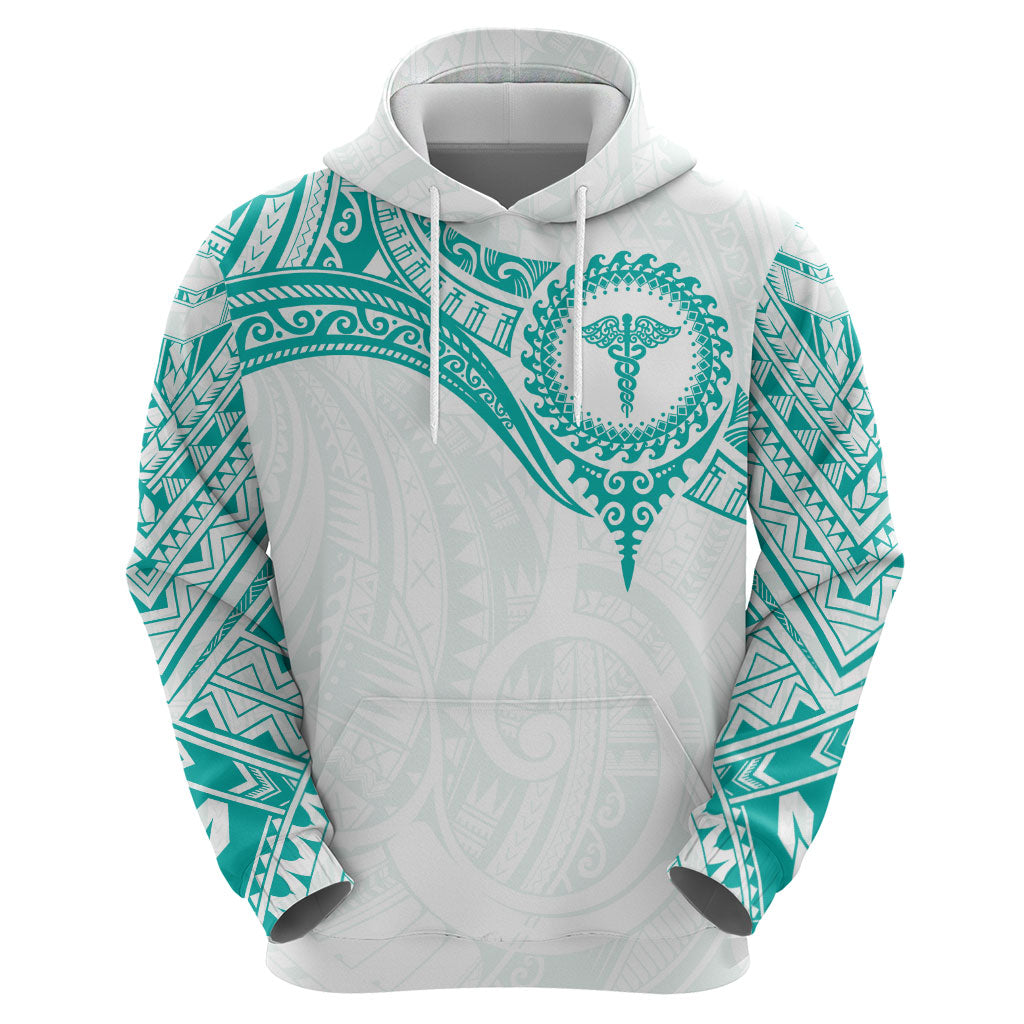 Personalised New Zealand Aotearoa Zip Hoodie Nurse Tribal Teal Version