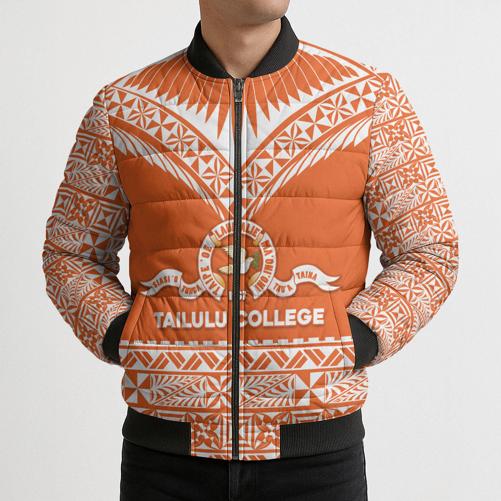 Personalised Tonga Tailulu College Bomber Puffer Jacket Tongan Kupesi Pattern