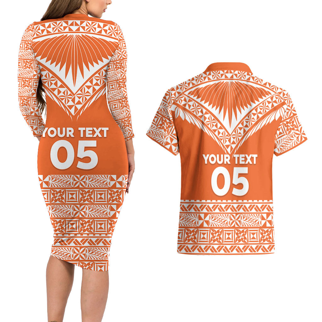 Personalised Tonga Tailulu College Couples Matching Long Sleeve Bodycon Dress and Hawaiian Shirt Tongan Kupesi Pattern LT05 - Polynesian Pride