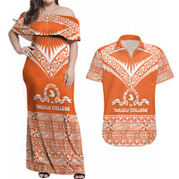 Personalised Tonga Tailulu College Couples Matching Off Shoulder Maxi Dress and Hawaiian Shirt Tongan Kupesi Pattern