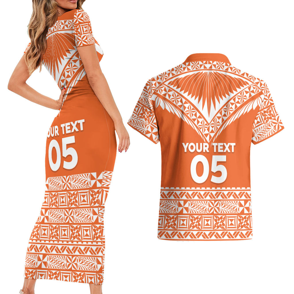 Personalised Tonga Tailulu College Couples Matching Short Sleeve Bodycon Dress and Hawaiian Shirt Tongan Kupesi Pattern LT05 - Polynesian Pride