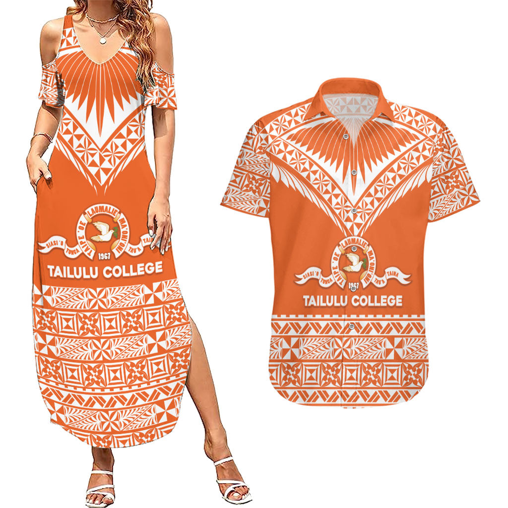 Personalised Tonga Tailulu College Couples Matching Summer Maxi Dress and Hawaiian Shirt Tongan Kupesi Pattern