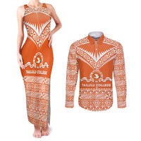 Personalised Tonga Tailulu College Couples Matching Tank Maxi Dress and Long Sleeve Button Shirt Tongan Kupesi Pattern