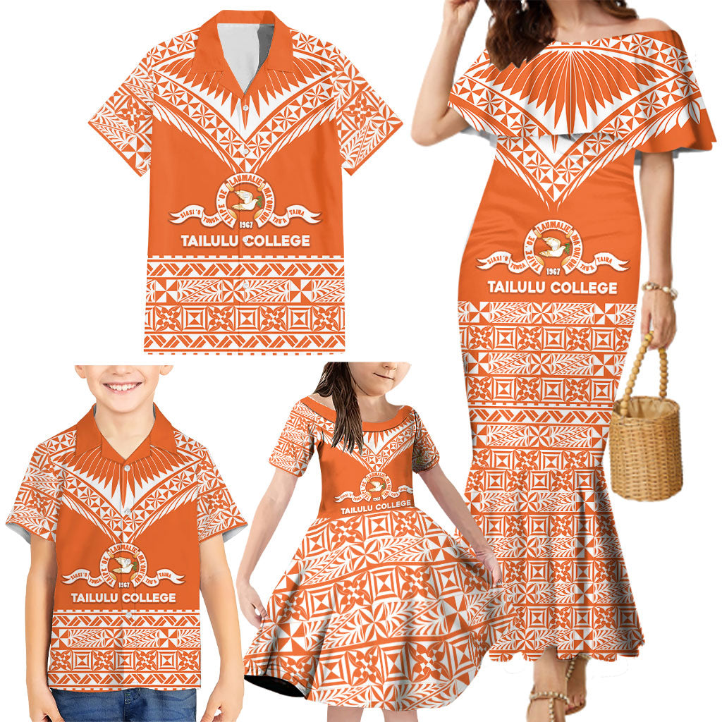Personalised Tonga Tailulu College Family Matching Mermaid Dress and Hawaiian Shirt Tongan Kupesi Pattern LT05 - Polynesian Pride