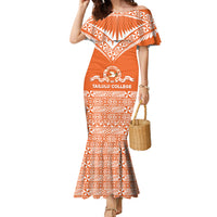 Personalised Tonga Tailulu College Family Matching Mermaid Dress and Hawaiian Shirt Tongan Kupesi Pattern LT05 Mom's Dress Orange - Polynesian Pride