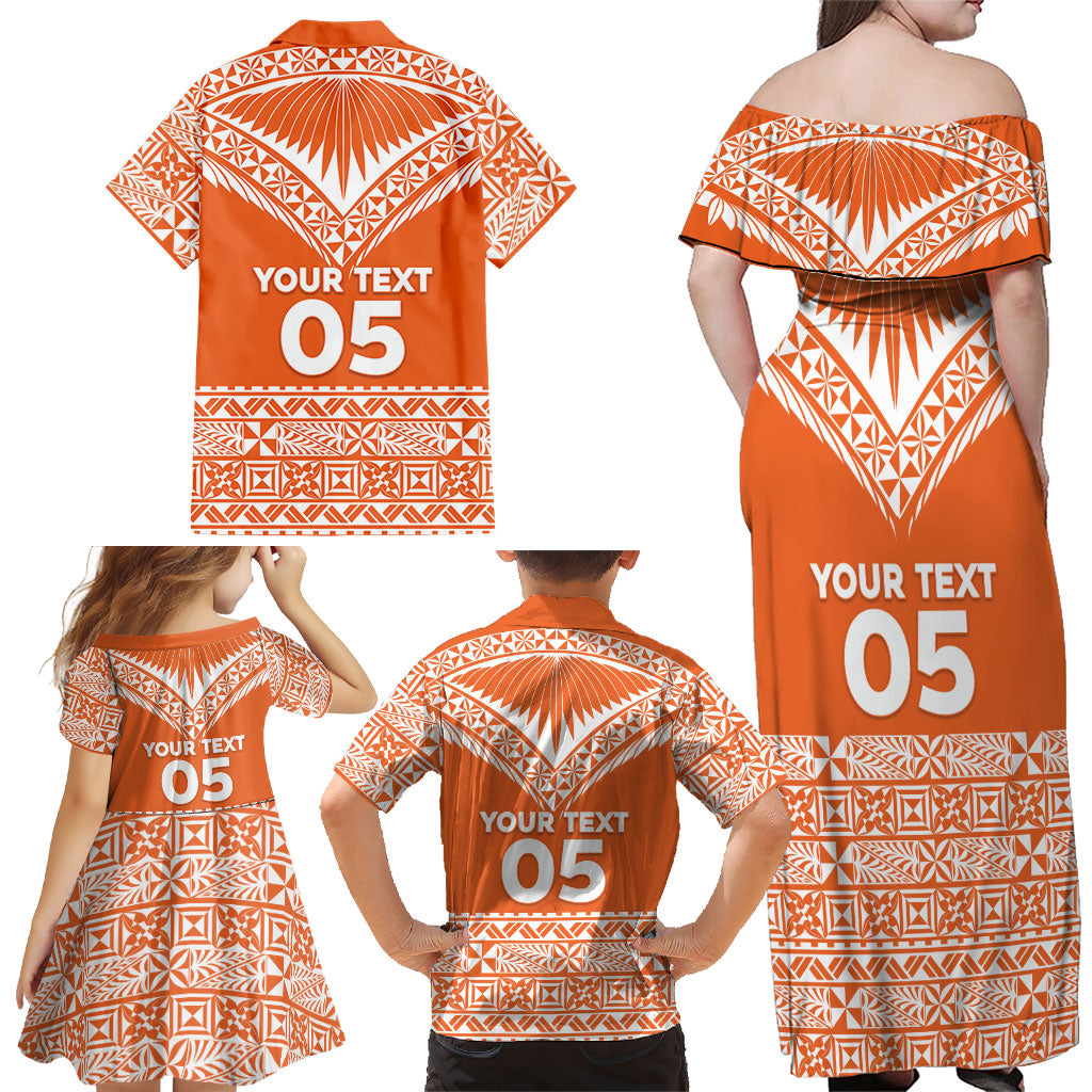 Personalised Tonga Tailulu College Family Matching Off Shoulder Maxi Dress and Hawaiian Shirt Tongan Kupesi Pattern LT05 - Polynesian Pride