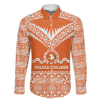 Personalised Tonga Tailulu College Family Matching Off Shoulder Maxi Dress and Hawaiian Shirt Tongan Kupesi Pattern LT05 Dad's Shirt - Long Sleeve Orange - Polynesian Pride