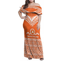 Personalised Tonga Tailulu College Family Matching Off Shoulder Maxi Dress and Hawaiian Shirt Tongan Kupesi Pattern LT05 Mom's Dress Orange - Polynesian Pride