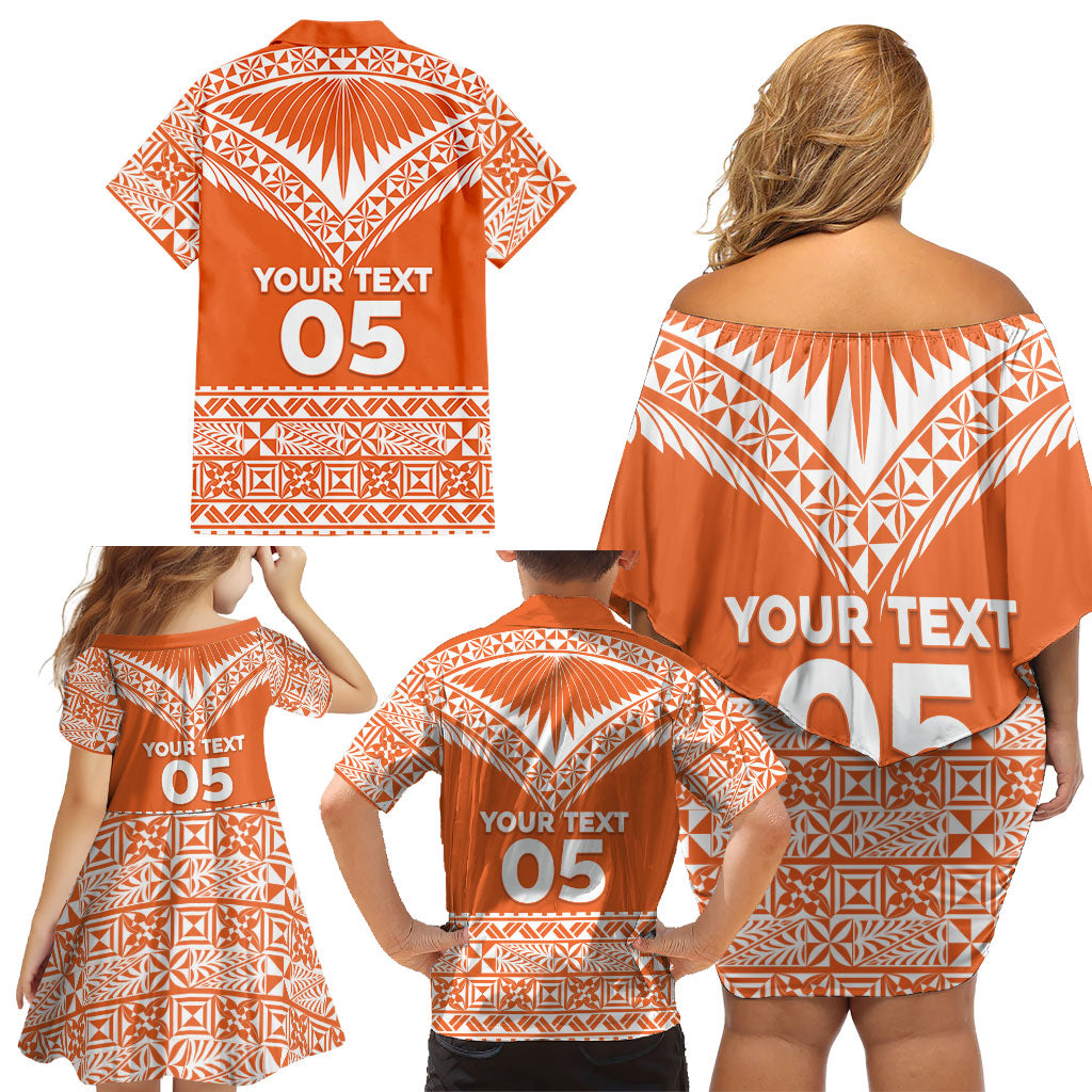 Personalised Tonga Tailulu College Family Matching Off Shoulder Short Dress and Hawaiian Shirt Tongan Kupesi Pattern LT05 - Polynesian Pride