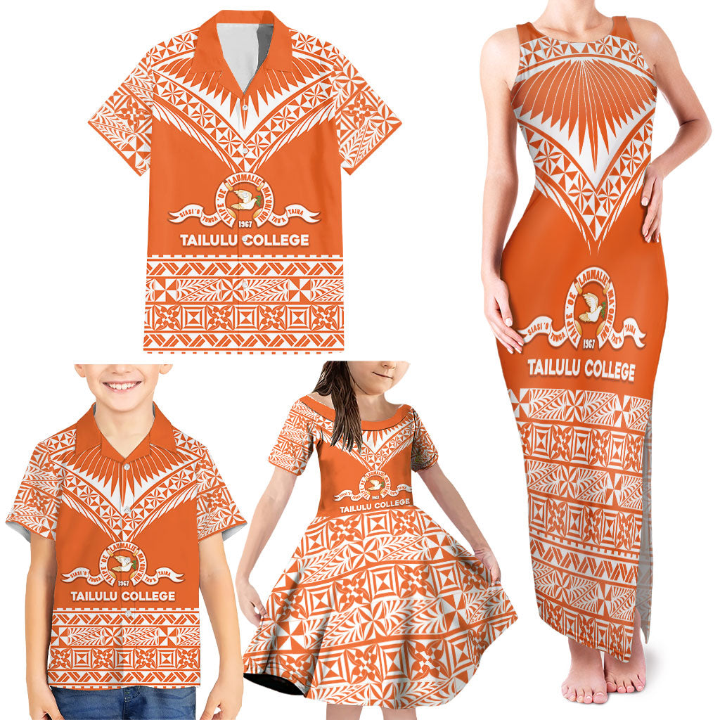 Personalised Tonga Tailulu College Family Matching Tank Maxi Dress and Hawaiian Shirt Tongan Kupesi Pattern LT05 - Polynesian Pride