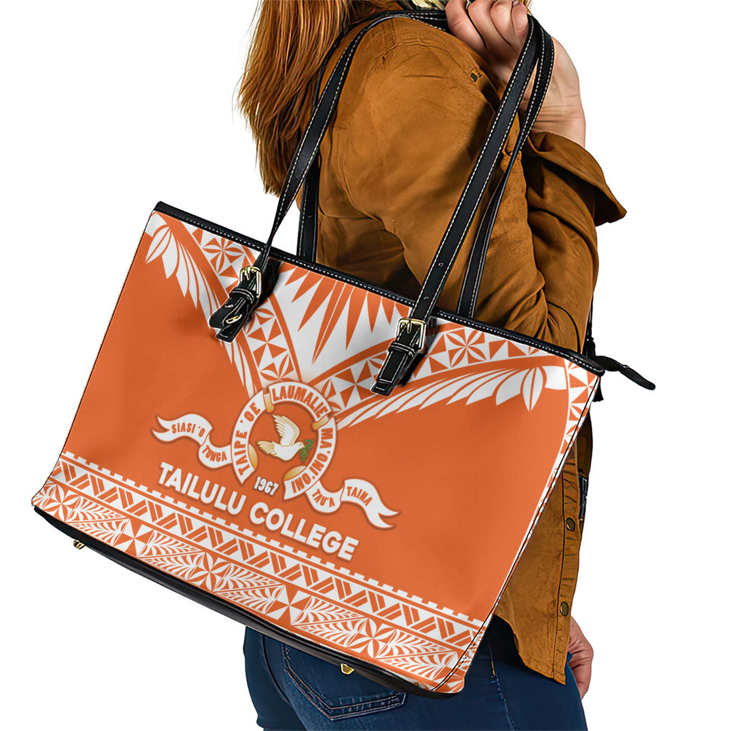 Tonga Tailulu College Leather Tote Bag Tongan Kupesi Pattern