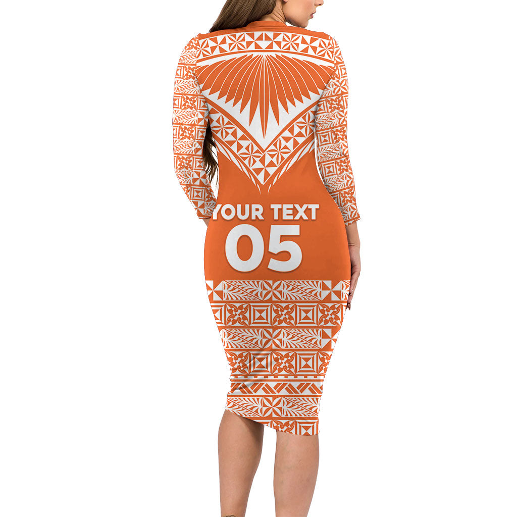 Personalised Tonga Tailulu College Long Sleeve Bodycon Dress Tongan Kupesi Pattern