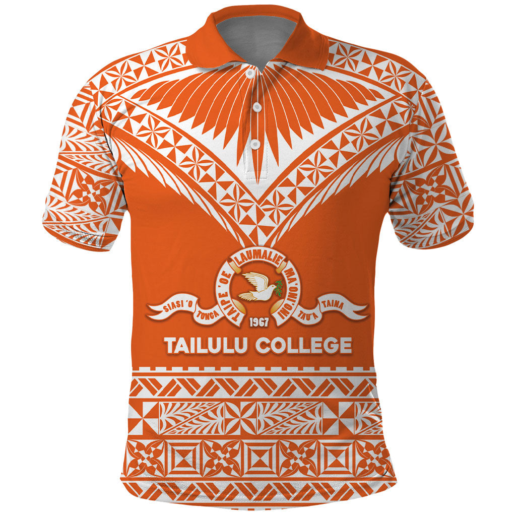 Personalised Tonga Tailulu College Polo Shirt Tongan Kupesi Pattern LT05 Orange - Polynesian Pride