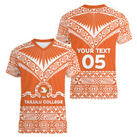 Personalised Tonga Tailulu College Women V-Neck T-Shirt Tongan Kupesi Pattern