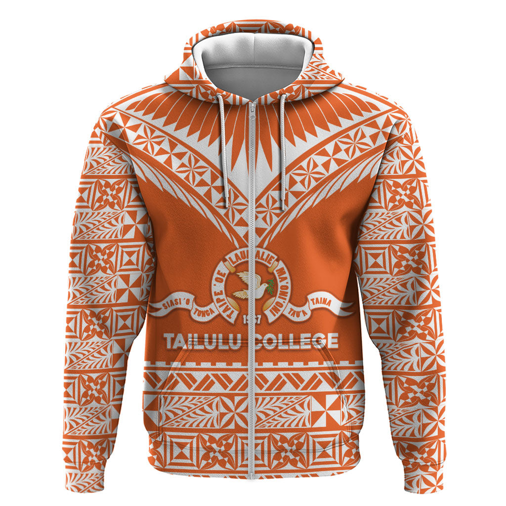 Personalised Tonga Tailulu College Zip Hoodie Tongan Kupesi Pattern LT05 Zip Hoodie Orange - Polynesian Pride