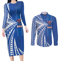 Personalised Hawaii 808 Couples Matching Long Sleeve Bodycon Dress and Long Sleeve Button Shirt Unique Style