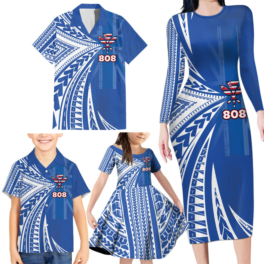 Personalised Hawaii 808 Family Matching Long Sleeve Bodycon Dress and Hawaiian Shirt Unique Style LT05 - Polynesian Pride