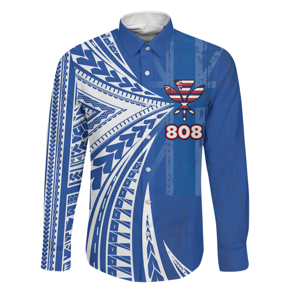 Personalised Hawaii 808 Family Matching Off The Shoulder Long Sleeve Dress and Hawaiian Shirt Unique Style LT05 Dad's Shirt - Long Sleeve Blue - Polynesian Pride