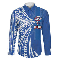 Personalised Hawaii 808 Family Matching Off The Shoulder Long Sleeve Dress and Hawaiian Shirt Unique Style LT05 Dad's Shirt - Long Sleeve Blue - Polynesian Pride